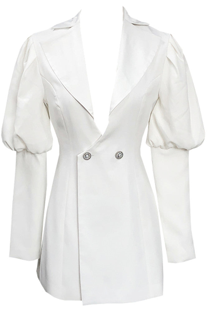 Puff Long Sleeve Blazer Dress White