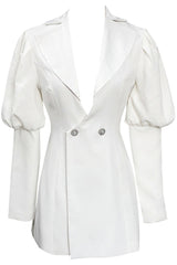 Puff Long Sleeve Blazer Dress White