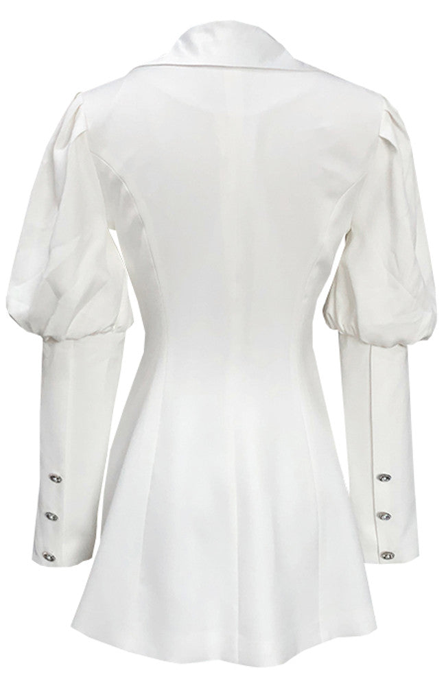 Puff Long Sleeve Blazer Dress White