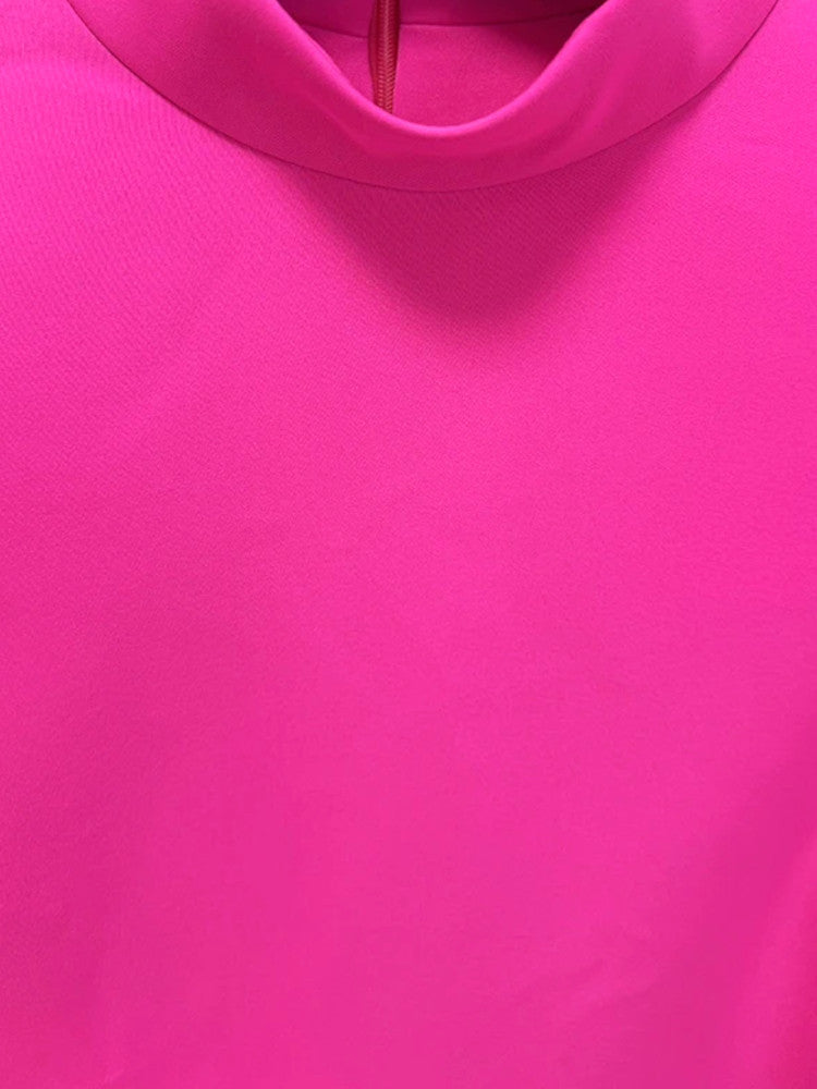Puff Detail Long Sleeve Maxi Dress Hot Pink