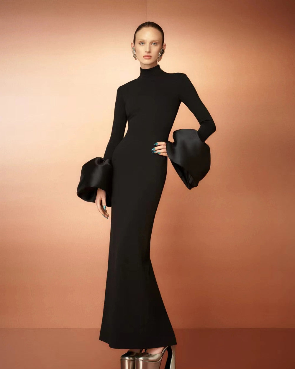 Puff Sleeve Maxi Dress Black
