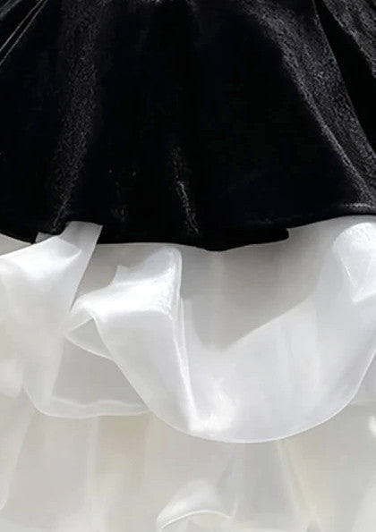 Puff Corset Velvet Dress Black White