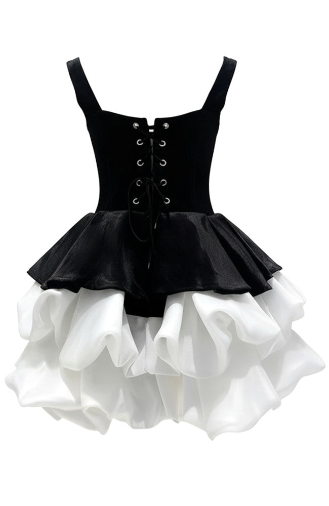 Puff Corset Velvet Dress Black White