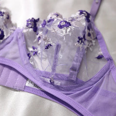 Purple Embroidery Lingerie Set Bra And Panties Sets Fancy Erotic Sleepwear Beautiful Underwear