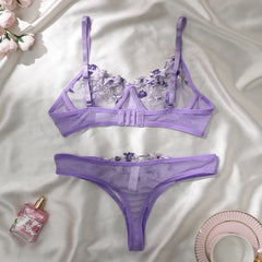 Purple Embroidery Lingerie Set Bra And Panties Sets Fancy Erotic Sleepwear Beautiful Underwear
