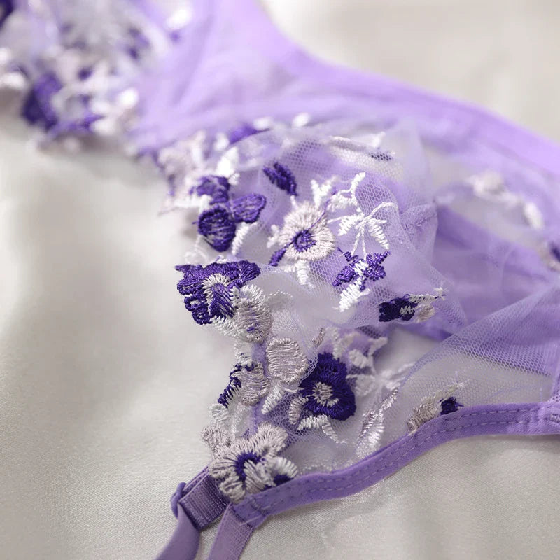 Purple Embroidery Lingerie Set Bra And Panties Sets Fancy Erotic Sleepwear Beautiful Underwear