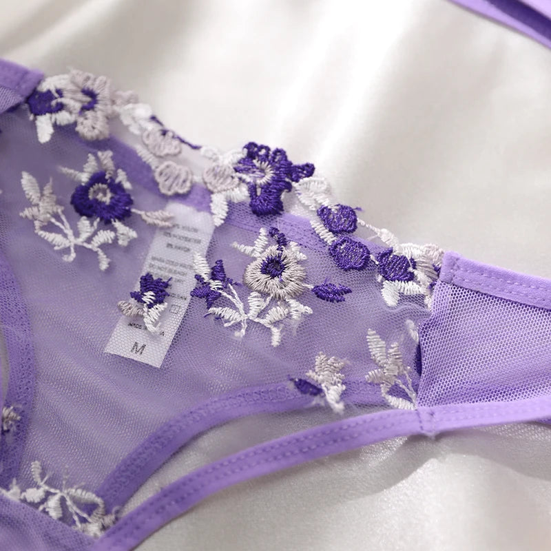Purple Embroidery Lingerie Set Bra And Panties Sets Fancy Erotic Sleepwear Beautiful Underwear