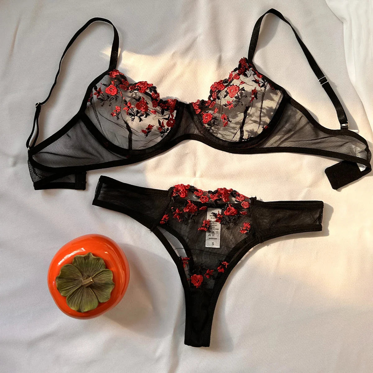 Purple Embroidery Lingerie Set Semi-Sheer Temptation Bra And Panties Sets Fancy Erotic Sleepwear Beautiful Underwear