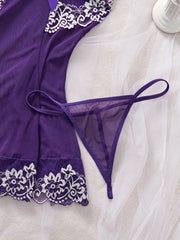 Purple Lingerie Lace See Through Babydoll Dress Slim Soft V Neck Full Slip Sleepwear Erotic Underwear Festival Gift