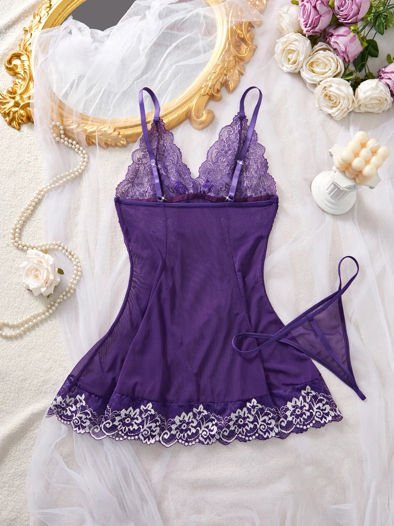 Purple Lace Babydoll Dress Soft Sleepwear Underwear Festival Gift