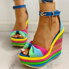 Rainbow Platform Shoes Open Toes and Ankle Straps