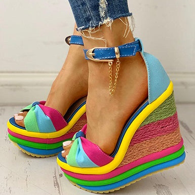 Rainbow Platform Shoes Open Toes and Ankle Straps