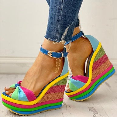 Rainbow Platform Shoes Open Toes and Ankle Straps