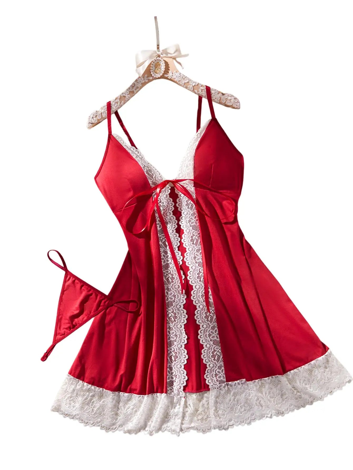 Red Lace Trim Nightdress