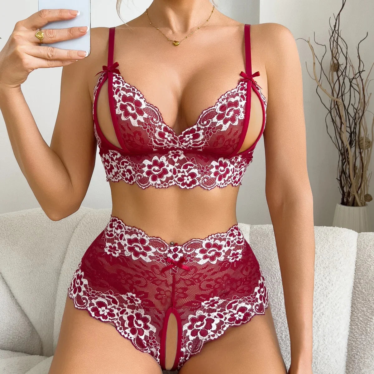 Red Open Bra Adult Lingerie