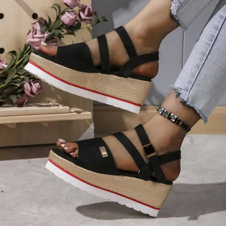 Retro Ankle Buckle Open Toe Thick Bottom Chunky Platform Sandals