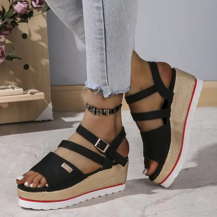 Retro Ankle Buckle Open Toe Thick Bottom Chunky Platform Sandals