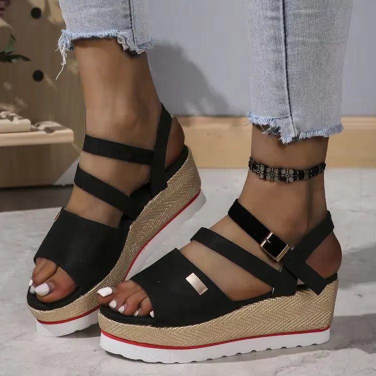 Retro Ankle Buckle Open Toe Thick Bottom Chunky Platform Sandals