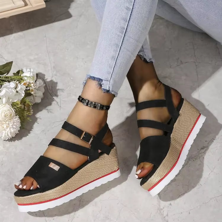 Retro Ankle Buckle Open Toe Thick Bottom Chunky Platform Sandals