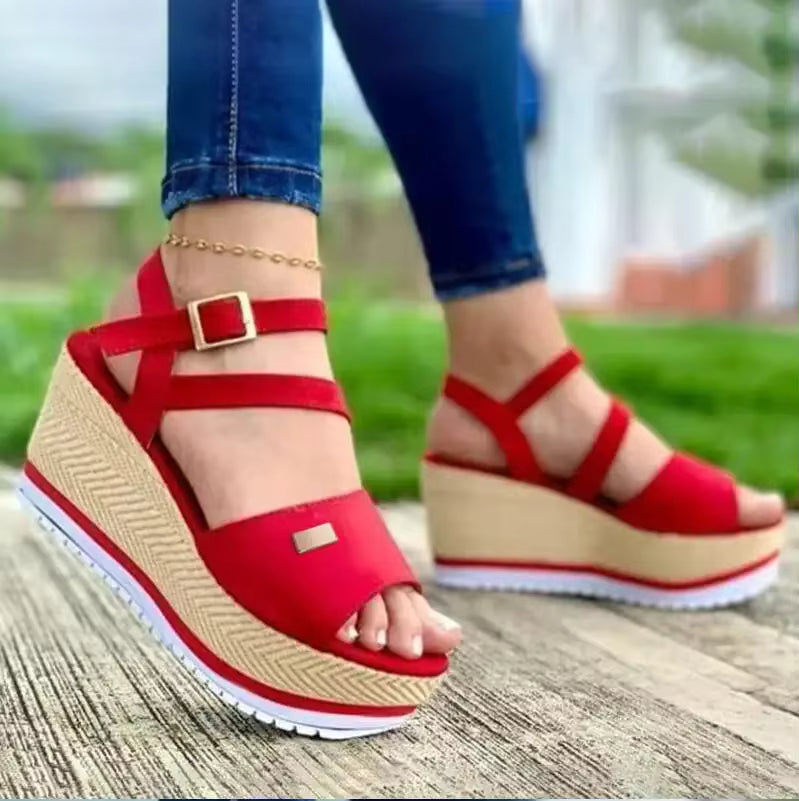 Retro Ankle Buckle Open Toe Thick Bottom Chunky Platform Sandals
