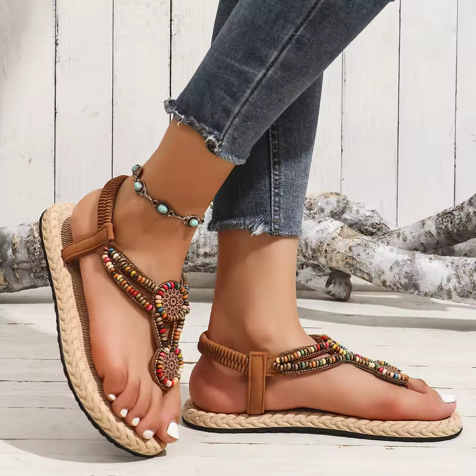 Retro Roman PVC Flat String Bead Non-Slip Fashion Beaded Sandal