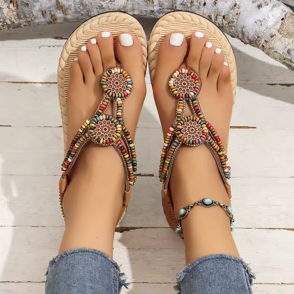 Retro Roman PVC Flat String Bead Non-Slip Fashion Beaded Sandal