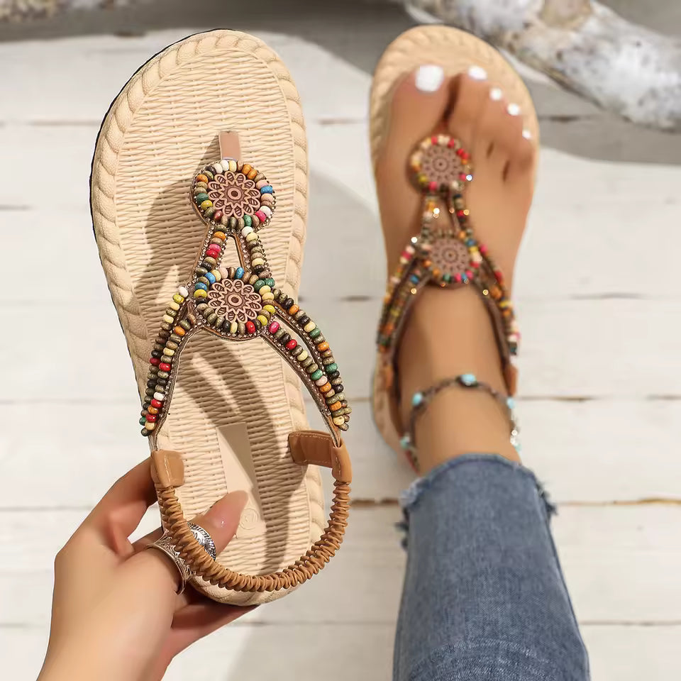 Retro Roman PVC Flat String Bead Non-Slip Fashion Beaded Sandal
