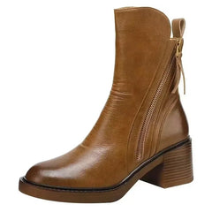 Retro Rubber PU Leather Versatile Style Ankle Boots High Heels Boot