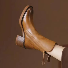 Retro Rubber PU Leather Versatile Style Ankle Boots High Heels Boot