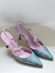 Retro Satin Embroidery  Pointed High Heels
