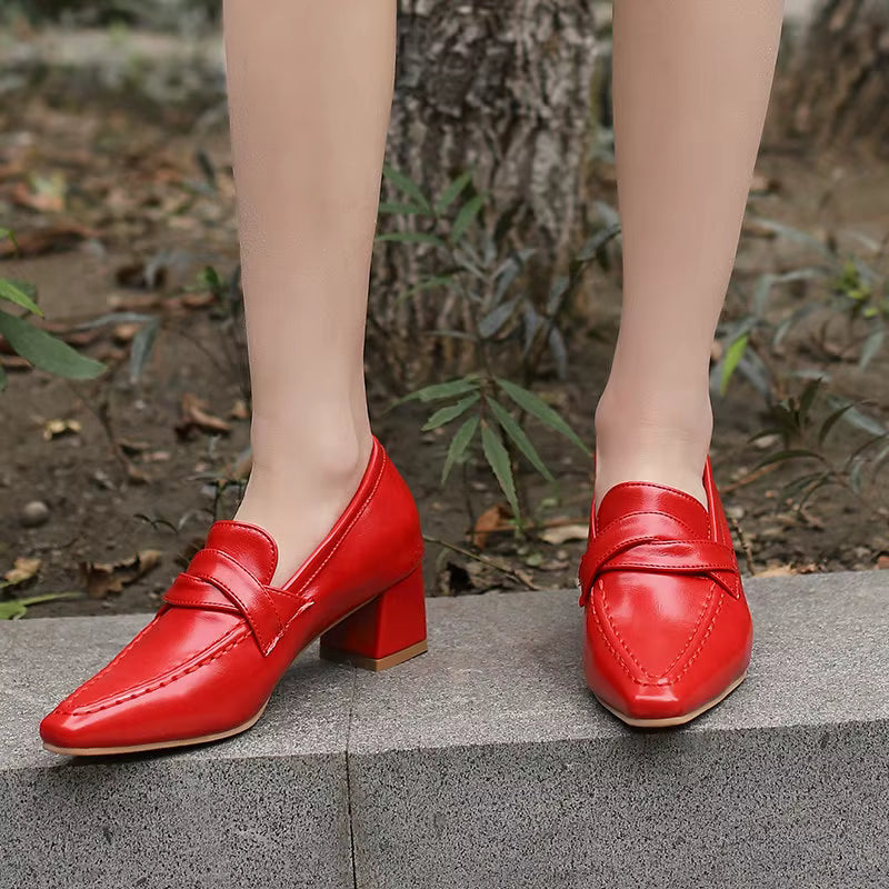 Retro Square Toe Chunky Slip On Vintage Daily Office Lady Shoes
