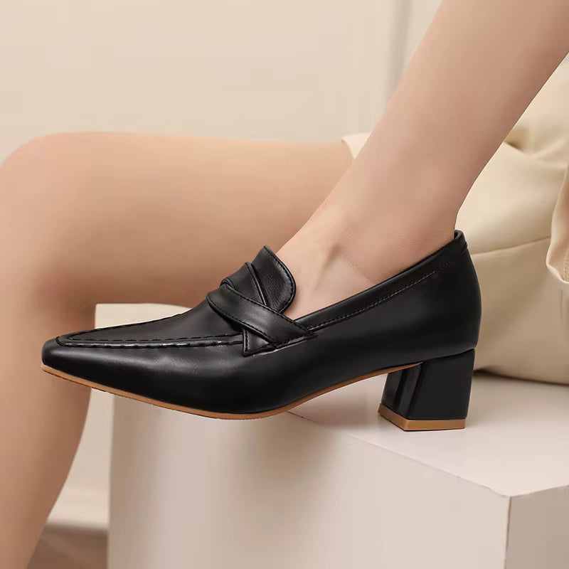 Retro Square Toe Chunky Slip On Vintage Daily Office Lady Shoes