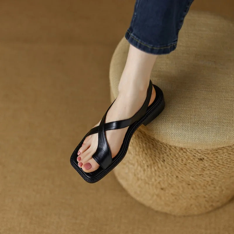 Retro Style Back Strap Comfortable Flat Toe Platform Slip-On Sandals