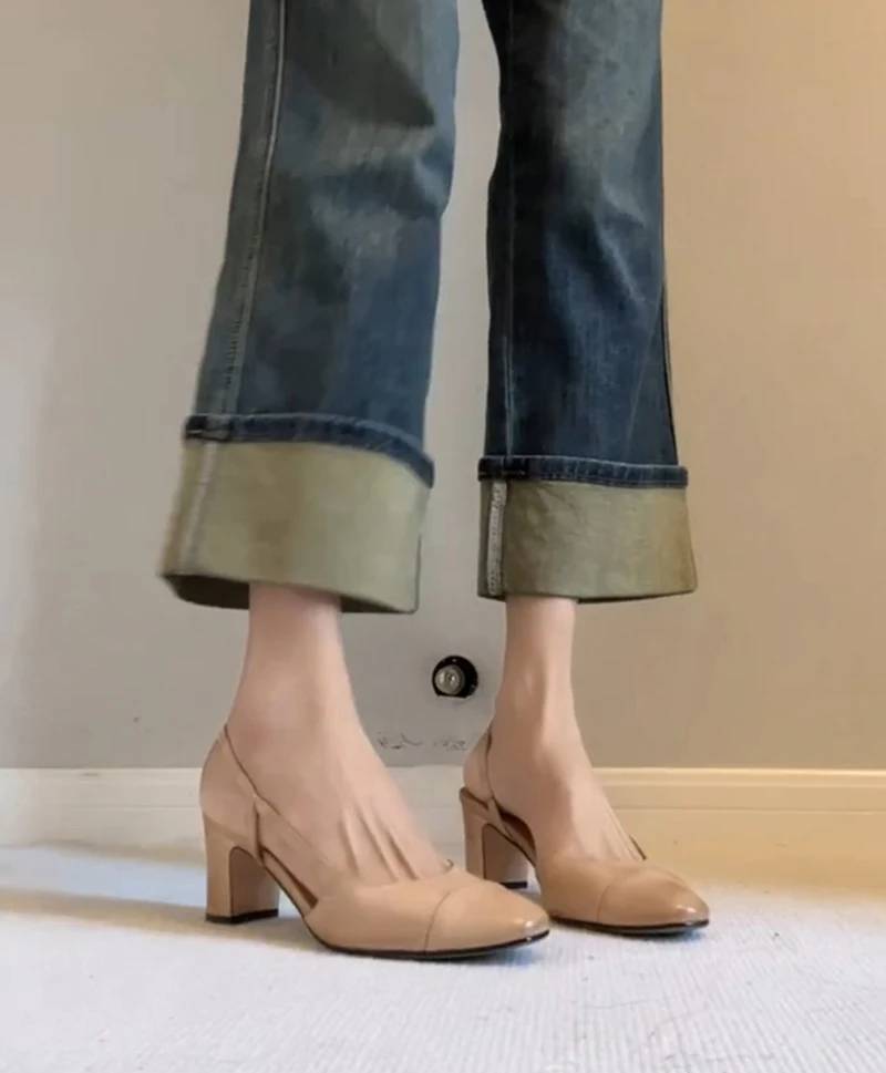 Retro Style Cover Toe Thick Heel Sandals Slip On Footwear