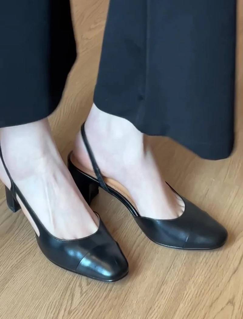 Retro Style Cover Toe Thick Heel Sandals Slip On Footwear