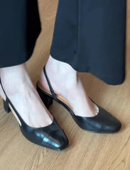 Retro Style Cover Toe Thick Heel Sandals Slip On Footwear