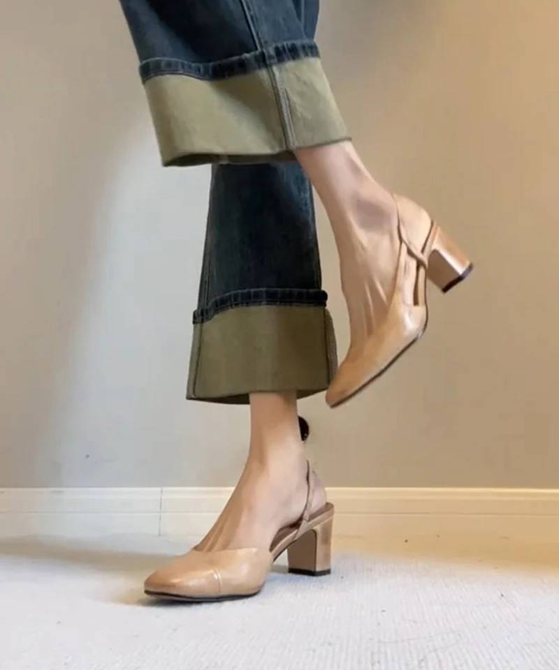 Retro Style Cover Toe Thick Heel Sandals Slip On Footwear