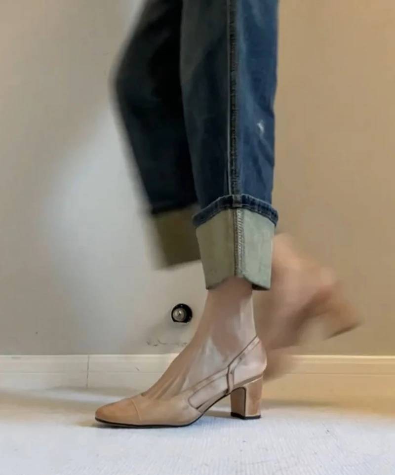 Retro Style Cover Toe Thick Heel Sandals Slip On Footwear
