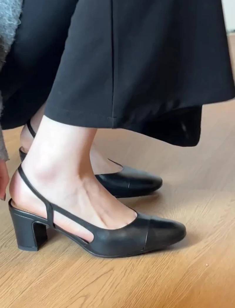 Retro Style Cover Toe Thick Heel Sandals Slip On Footwear