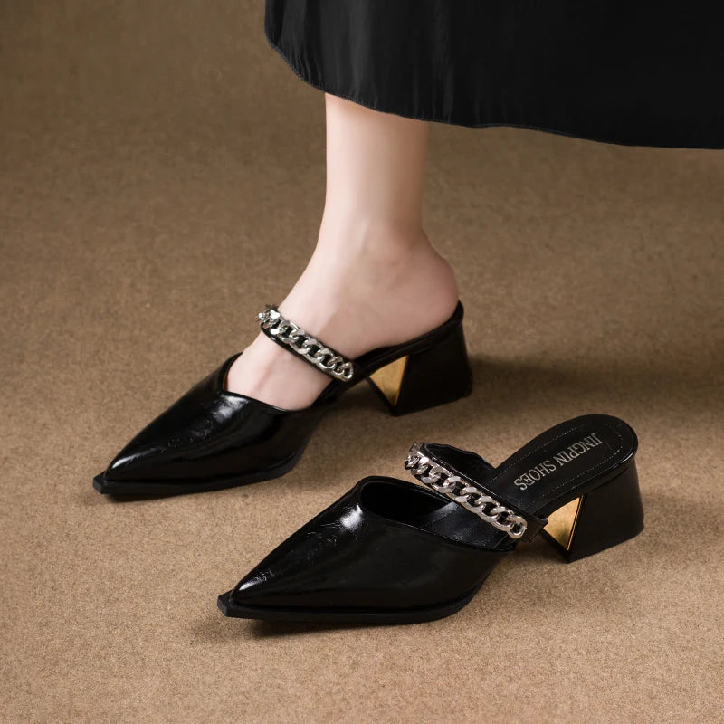Retro Style Sing-backs Party Pointed Toe Thick Heel Sandals