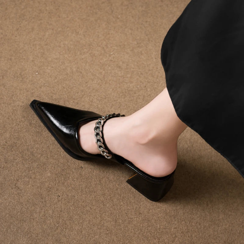 Retro Style Sing-backs Party Pointed Toe Thick Heel Sandals