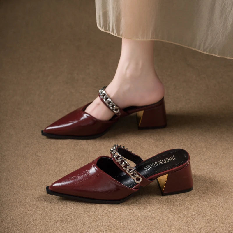 Retro Style Sing-backs Party Pointed Toe Thick Heel Sandals