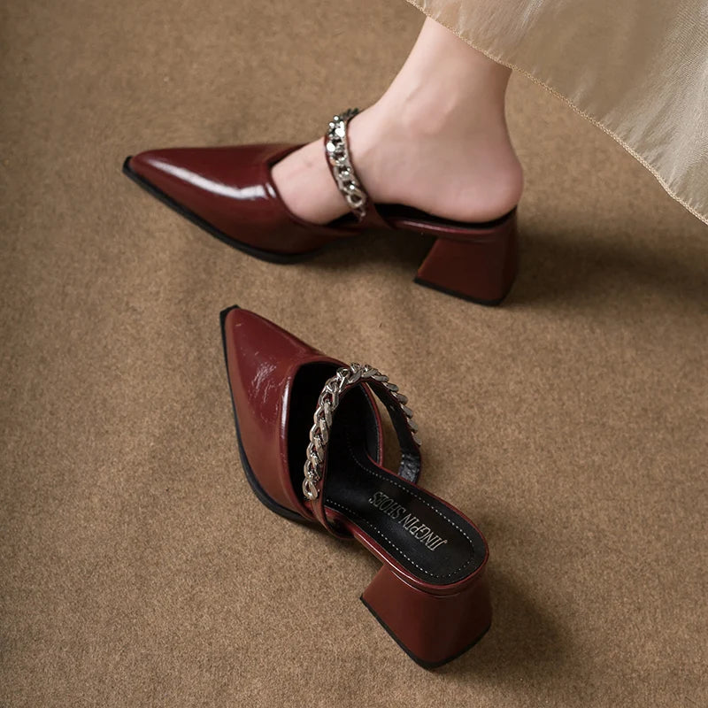 Retro Style Sing-backs Party Pointed Toe Thick Heel Sandals