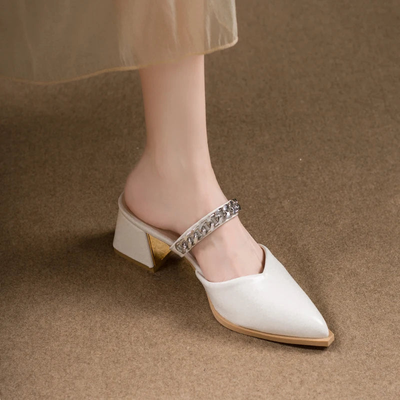 Retro Style Sing-backs Party Pointed Toe Thick Heel Sandals