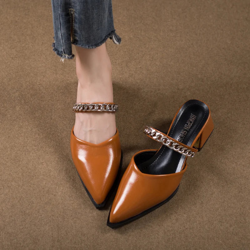Retro Style Sing-backs Party Pointed Toe Thick Heel Sandals