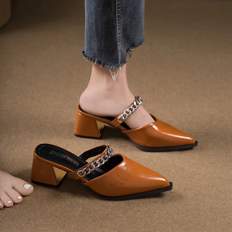 Retro Style Sing-backs Party Pointed Toe Thick Heel Sandals