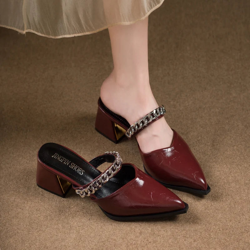 Retro Style Sing-backs Party Pointed Toe Thick Heel Sandals