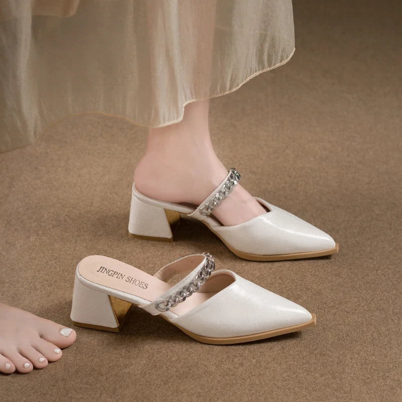 Retro Style Sing-backs Party Pointed Toe Thick Heel Sandals