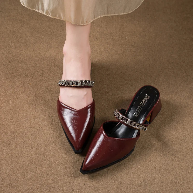 Retro Style Sing-backs Party Pointed Toe Thick Heel Sandals