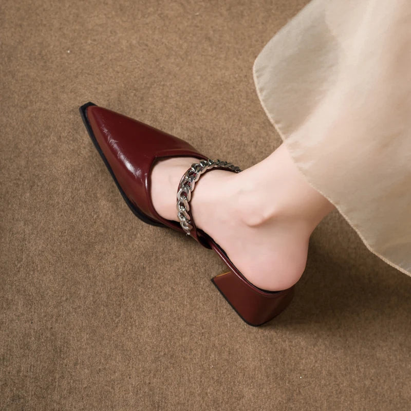 Retro Style Sing-backs Party Pointed Toe Thick Heel Sandals